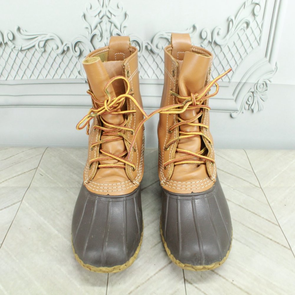 LL Bean Brown Leather Lace Up Unlined  Duck Boots Size 7 Narrow - Picture 5 of 9